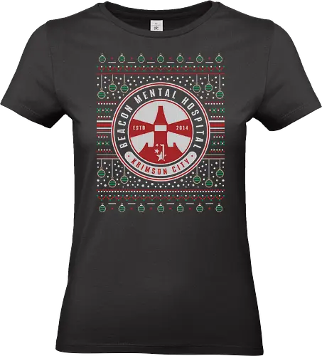 Beacon Mental Hospital Ugly Sweater - the evil within, sebastian castellanos, joseph oda, julie Kidman, beacon mental hospital, video game, gaming, gamer, green gel, stefano valentini, survival horror, the keeper, ugly christmas sweater, christmas, xmas - Standard T-Shirt (Frauen)
