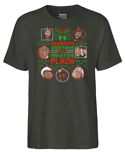 Seasons Greetings from Nakatomi Plaza - Die hard, Yippee Ki Yay, John McClane, bruce willis, ugly Christmas, retro, Christmas movies, happy Christmas - Fairtrade T-Shirt