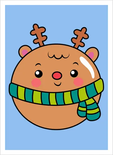 Cute Round Deer in Scarf 