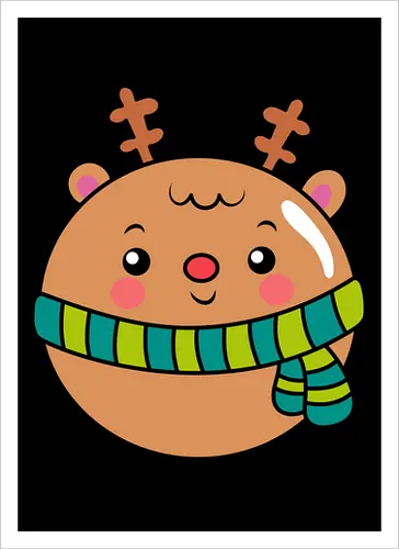 Cute Round Deer in Scarf 