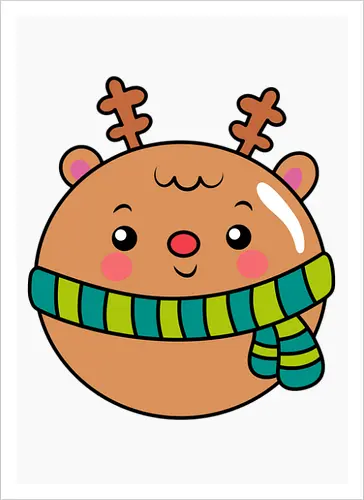 Cute Round Deer in Scarf 
