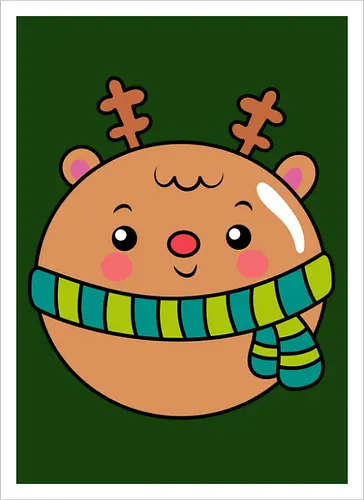 Cute Round Deer in Scarf 