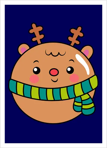 Cute Round Deer in Scarf 