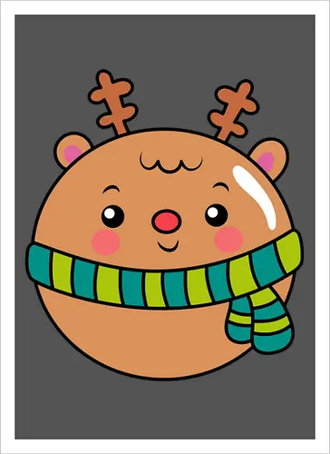 Cute Round Deer in Scarf 