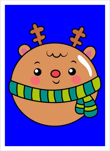 Cute Round Deer in Scarf 
