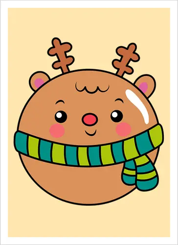 Cute Round Deer in Scarf 