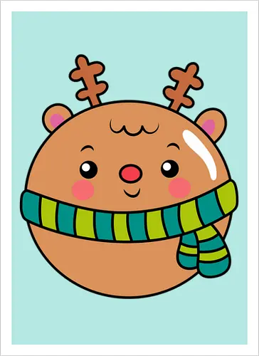 Cute Round Deer in Scarf 