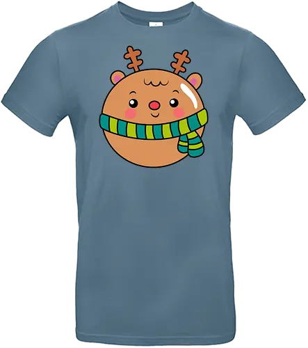 Cute Round Deer in Scarf  - Animal, Smile, Green, Blue, Christmas, Scarf, Wood, Mood, Cute, Holiday, Deer, Brown, Fanart, Forest, North - Standard T-Shirt