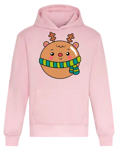 Cute Round Deer in Scarf  - Animal, Smile, Green, Blue, Christmas, Scarf, Wood, Mood, Cute, Holiday, Deer, Brown, Fanart, Forest, North - Heavyweight Hoodie