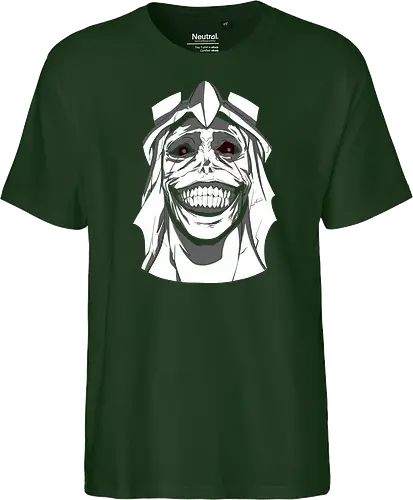  Smiling Statue of Fear - Solo Leveling, God Statue, D-Rank Dungeon, manhwa, anime, fear, sinister smile, haunting, Jinwoo, antagonist, fan art, t-shirt design, art print, cool graphic, dark fantasy, iconic monster - Fairtrade T-Shirt