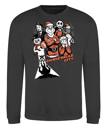 Christmas City Movie Poster - Christmas, Merry Christmas, Christmas Vacation, City, Movie, Classic Movie, Horror, Classic Horror, Vintage, Retro, Retro Vintage, Jack Frost, Frosty, Satire, Mashup, Movie Poster, Holiday, Happy Holidays, Holidays, Scary, Spooky, Spooky Season, Spookmas, Creepymas - Sweatshirt
