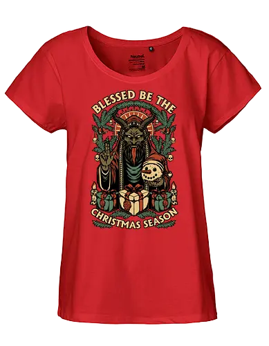 Krampus Sacred Christmas - Christmas, Christmas Vacation, Christmas Tree, Holiday, Holidays, Sacred, Krampus, Krampusnatch, Season, Eerie, Spooky, Spooky Season, Spookmas, Creepy, Creepymas, Skull, Snowman, Santa Claus, Candle, Bless, Blessed, Mistletoe - Fairtrade Girl Shirt