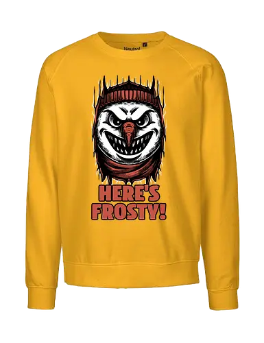 Snowman Horror Door Movie - Winter, Cold, Frosty, Snowman, Frost, Holiday, Holidays, Christmas, Christmas Vacation, Movie, Classic Horror, Horror, Horror Movie, Classic, Snow, Creepy, Creepymas, Spooky, Spooky Season, Spookmas, Spooky Cute, Smile - Fairtrade Sweatshirt
