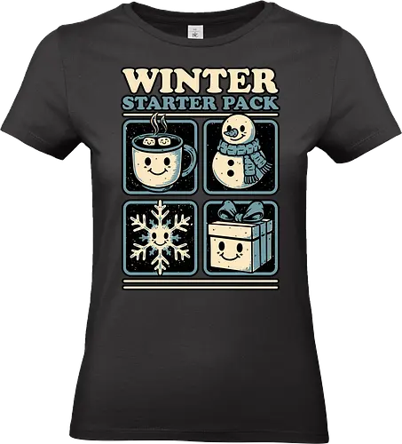 Winter Stater Pack - Christmas, Christmas Vacation, Christmas Lights, Fun, Funny, Winter, Snow, Holiday, Happy Holidays, Holidays, Jolly, Cute, Gifts, Gift, Happy, Starter Pack, Mug, Hot Chocolate, Hot Cocoa, Snowman, Marshmallow, Snowflake - Standard T-Shirt (Frauen)