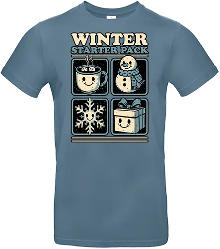 Winter Stater Pack - Christmas, Christmas Vacation, Christmas Lights, Fun, Funny, Winter, Snow, Holiday, Happy Holidays, Holidays, Jolly, Cute, Gifts, Gift, Happy, Starter Pack, Mug, Hot Chocolate, Hot Cocoa, Snowman, Marshmallow, Snowflake - Standard T-Shirt
