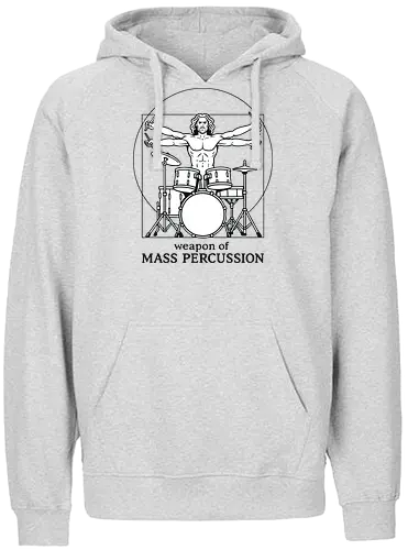  Weapon of Mass Percussion - Weapon of Mass Percussion, drummer, drums, Vitruvian Man parody, music humor, Da Vinci, percussion, musician gift, cool graphic, t-shirt design, art print, minimalist, band merchandise, rock and roll, clever. - Fairtrade Hoodie