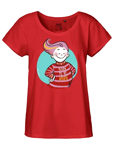 Born to be vorn - Ringelpullisprüche, Ringeldinger, streifenweise, Spruch, Weisheit, Motivation, Ringelpulli, SprücheShirt, Cartoon Illustration, Statement, Handgezeichnet, Humor, Selbstironie, Streifenpulli, Spruchshirt, deutsch - Fairtrade Girl Shirt