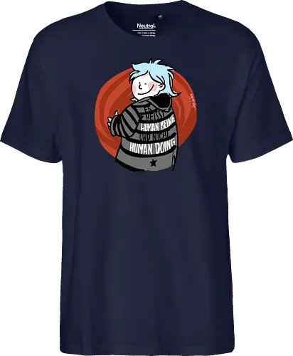 Es heißt human being - nicht human doing!  - Ringelpullisprüche, Ringeldinger, streifenweise, Spruch, Weisheit, Motivation, Ringelpulli, SprücheShirt, Cartoon Illustration, Statement, Handgezeichnet, Humor, Selbstironie, Streifenpulli, Spruchshirt, deutsch - Fairtrade T-Shirt