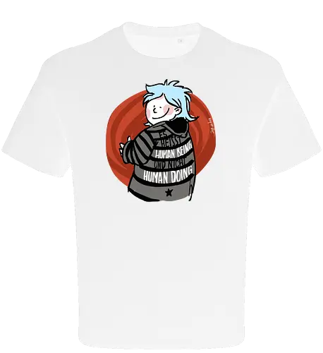 Es heißt human being - nicht human doing!  - Ringelpullisprüche, Ringeldinger, streifenweise, Spruch, Weisheit, Motivation, Ringelpulli, SprücheShirt, Cartoon Illustration, Statement, Handgezeichnet, Humor, Selbstironie, Streifenpulli, Spruchshirt, deutsch - Oversize T-Shirt