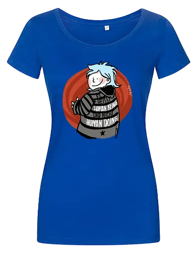 Es heißt human being - nicht human doing!  - Ringelpullisprüche, Ringeldinger, streifenweise, Spruch, Weisheit, Motivation, Ringelpulli, SprücheShirt, Cartoon Illustration, Statement, Handgezeichnet, Humor, Selbstironie, Streifenpulli, Spruchshirt, deutsch - Damen T-Shirt