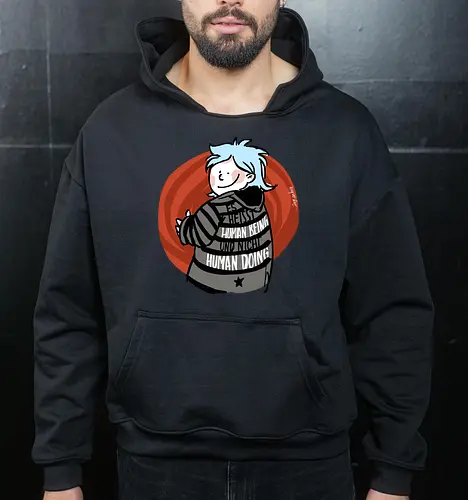 Es heißt human being - nicht human doing!  - Ringelpullisprüche, Ringeldinger, streifenweise, Spruch, Weisheit, Motivation, Ringelpulli, SprücheShirt, Cartoon Illustration, Statement, Handgezeichnet, Humor, Selbstironie, Streifenpulli, Spruchshirt, deutsch - Cropped Hoodie