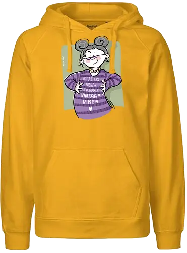 Vintage vibes - Ringelpullisprüche, Ringeldinger, streifenweise, Spruch, Weisheit, Motivation, Ringelpulli, SprücheShirt, Cartoon Illustration, Alt, Altwerden, Statement, Handgezeichnet, Humor, Selbstironie, Streifenpulli, Spruchshirt, deutsch - Fairtrade Hoodie