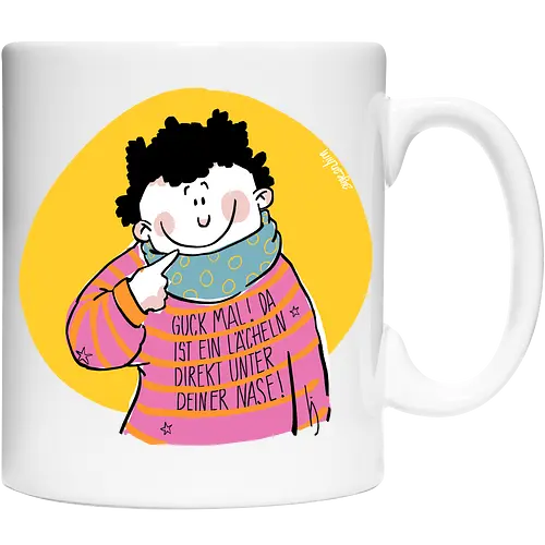 Guck mal.. - Ringelpullisprüche, Ringeldinger, streifenweise, Spruch, Weisheit, Motivation, Ringelpulli, SprücheShirt, Cartoon Illustration, Statement, Handgezeichnet, Humor, Selbstironie, Streifenpulli, Spruchshirt, deutsch - Keramiktasse