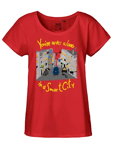 You're never alone in a Smart City, helle Schrift - Privatsphäre, BigData, Überwachungskapitalismus - Fairtrade Girl Shirt
