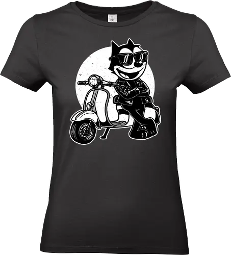 Cool Black Cat Biker - cat, black cat, tv show, classic, pet, beagle, bike, biker, comic, cartoon, animation, bike gangs, lifestyles, leather, jacket, sunglass, stylish, vibe, ride, biker gang, bike Ride, Bike Riding, Retro Vintage, Vintage, riders, cool, Retro, Cartoon, Retro Cartoon, Comic, Classic Animation, Motorcycle, Motor Scooter, Scooter - Standard T-Shirt (Frauen)