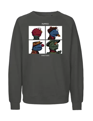 Puppetz Street Days - cookie monster, grover, Oscar the grouch, sesame streets, elmo, big bird, retro, puppet, puppets, puppet master, retro vintage, puppeteer, unique design, retro design, vintage cartoon, demon days, gorillaz, gorillaz demon days - Fairtrade Sweatshirt