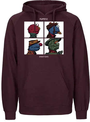 Puppetz Street Days - cookie monster, grover, Oscar the grouch, sesame streets, elmo, big bird, retro, puppet, puppets, puppet master, retro vintage, puppeteer, unique design, retro design, vintage cartoon, demon days, gorillaz, gorillaz demon days - Fairtrade Hoodie
