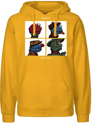 Puppetz Street Days - cookie monster, grover, Oscar the grouch, sesame streets, elmo, big bird, retro, puppet, puppets, puppet master, retro vintage, puppeteer, unique design, retro design, vintage cartoon, demon days, gorillaz, gorillaz demon days - Fairtrade Hoodie