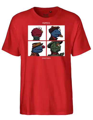 Puppetz Street Days - cookie monster, grover, Oscar the grouch, sesame streets, elmo, big bird, retro, puppet, puppets, puppet master, retro vintage, puppeteer, unique design, retro design, vintage cartoon, demon days, gorillaz, gorillaz demon days - Fairtrade T-Shirt