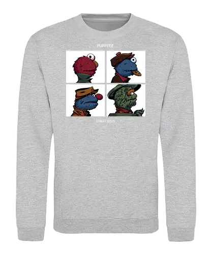 Puppetz Street Days - cookie monster, grover, Oscar the grouch, sesame streets, elmo, big bird, retro, puppet, puppets, puppet master, retro vintage, puppeteer, unique design, retro design, vintage cartoon, demon days, gorillaz, gorillaz demon days - Sweatshirt