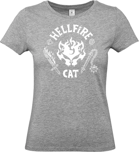 Hellfire Cat - hellfire club, cat, kitty, meow, Strange, hellfire, demogorgon, hawkins, upside down, eleven, Pen and paper, movie, tv series, TV, 80s - Standard T-Shirt (Frauen)