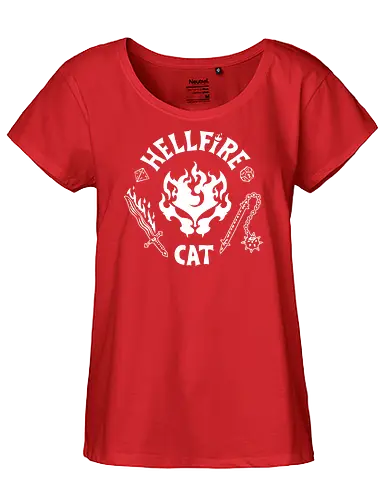 Hellfire Cat - hellfire club, cat, kitty, meow, Strange, hellfire, demogorgon, hawkins, upside down, eleven, Pen and paper, movie, tv series, TV, 80s - Fairtrade Girl Shirt