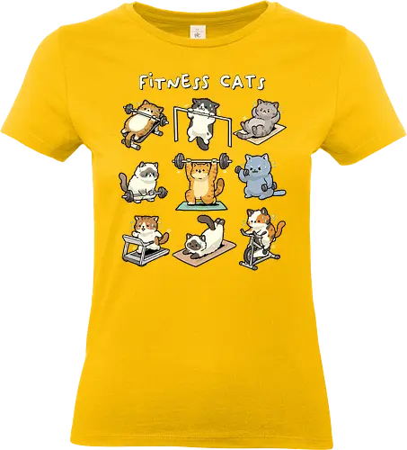 Fitness Cats - cat, bodybuilder, bodybuilding, cats, exercise, fitness, funny cats, gym, kitten, kitty, lifting, powerlifting, weightlifting, workout, yoga - Standard T-Shirt (Frauen)
