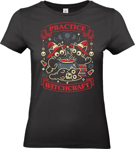 Practice Witchcraft - black cats, cauldron, dark magic, funny, goth, gothic, halloween vibes, kittens, magical, occult, potion bottle, skulls, spooky cute, witchcraft, witchy - Standard T-Shirt (Frauen)