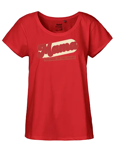  Retro Mama: Boss of the House - Mama, Mom, Mother, Boss of the House, retro script, vintage typography, nostalgic design, funny mom gift, empowering, cool mom, t-shirt design, art print, Americana, retro aesthetic - Fairtrade Girl Shirt