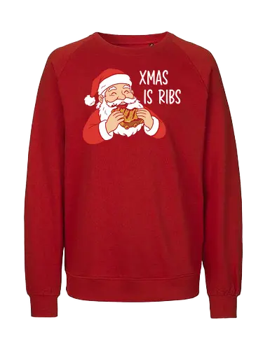 Funny BBQ Santa Claus - Xmas Is Ribs T-Shirt, Funny Christmas Shirt, BBQ Santa Claus Tee, Santa Eating Ribs, Christmas Ribs Shirt, Pitmaster Christmas Gift, Grill Master Holiday Shirt, Foodie Christmas Apparel, Ugly Christmas Sweater Party Shirt, Barbecue Lover Gift, Pulled Pork Christmas, Holiday Barbeque Tee, Funny Food Christmas, Meaty Christmas Shirt - Fairtrade Sweatshirt