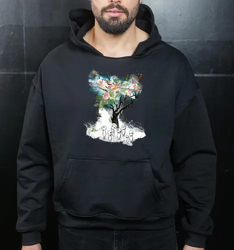 Kodamas a la Hokusai - kodamas, cute, kids, anime, japan pop culture, fantasy - Cropped Hoodie