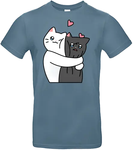 Cute Cats Hugs with Love  - Love, Cat, Black, White, Animal, Happy, Cute, Yin and Yang, Hug, Match, Feeling, Fanart - Standard T-Shirt