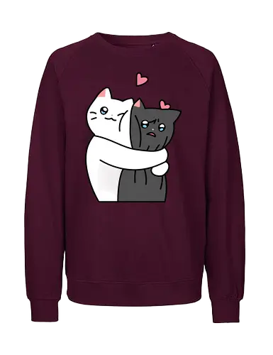 Cute Cats Hugs with Love  - Love, Cat, Black, White, Animal, Happy, Cute, Yin and Yang, Hug, Match, Feeling, Fanart - Fairtrade Sweatshirt