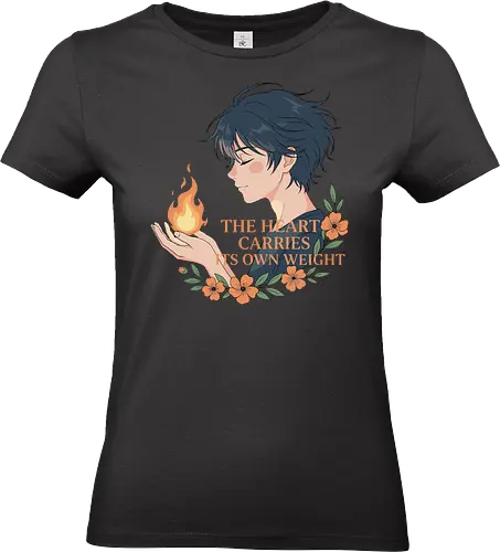 Heart's Own Weight - The Heart Carries Its Own Weight, wholesome anime, aesthetic art, flame, inner strength, self-care, emotional quote, anime boy, floral graphic, t-shirt design, art print, thoughtful, nature aesthetic - Standard T-Shirt (Frauen)