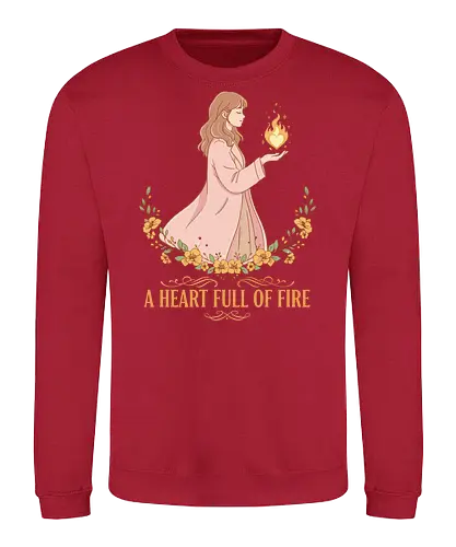   A Heart Full of Fire - A Heart Full of Fire, heart-shaped flame, inner strength, self-love, positive affirmation, aesthetic art, empowered woman, floral, t-shirt design, art print, resilience, courage, inspiration - Sweatshirt
