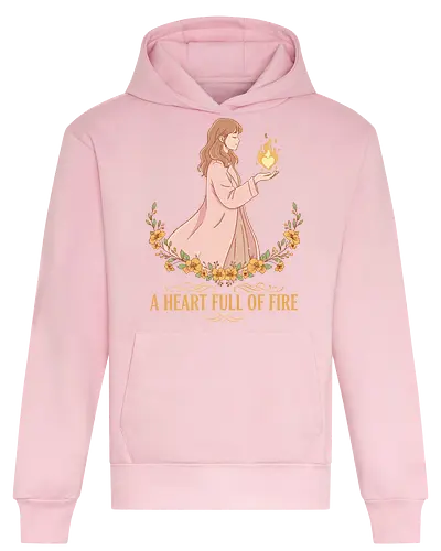   A Heart Full of Fire - A Heart Full of Fire, heart-shaped flame, inner strength, self-love, positive affirmation, aesthetic art, empowered woman, floral, t-shirt design, art print, resilience, courage, inspiration - Heavyweight Hoodie