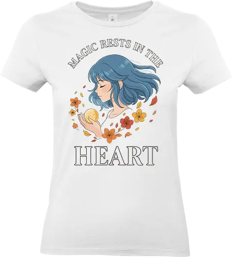 Magic Rests in the Heart - anime t-shirt, manga aesthetic, magic rests in the heart, spiritual shirt, self-love apparel, empowering graphic tee, witchy clothing, blue hair anime girl, floral art t-shirt, cute anime merchandise, pastel goth, kawaii style, inner power quote, motivational shirt, unique graphic design, fantasy art tee, self-care gift, flower power shirt, magical girl top, women's anime shirt - Standard T-Shirt (Frauen)