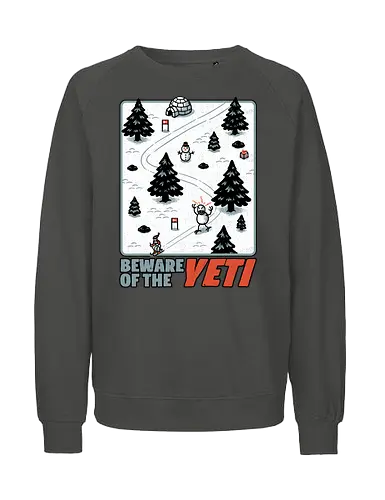 Winter Game Yeti - Winter, Game, Video Game, Games, Video Games, Classic, Classic Game, Classic Games, Yeti, Monster, Holiday, Snow, Cold, Christmas, Ski, Skiing, Mountain, Running, Run, Creature, Sasquatch, Bigfoot, Beware, Ice, Gift - Fairtrade Sweatshirt