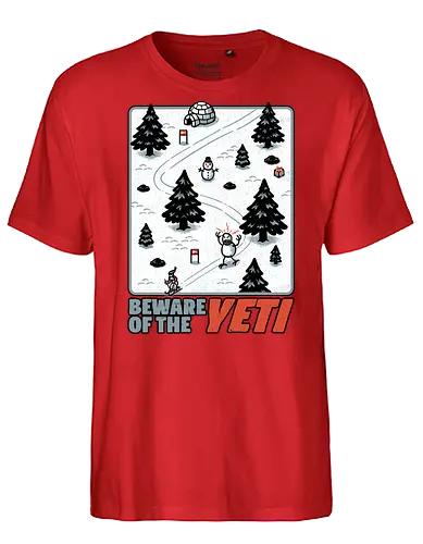 Winter Game Yeti - Winter, Game, Video Game, Games, Video Games, Classic, Classic Game, Classic Games, Yeti, Monster, Holiday, Snow, Cold, Christmas, Ski, Skiing, Mountain, Running, Run, Creature, Sasquatch, Bigfoot, Beware, Ice, Gift - Fairtrade T-Shirt