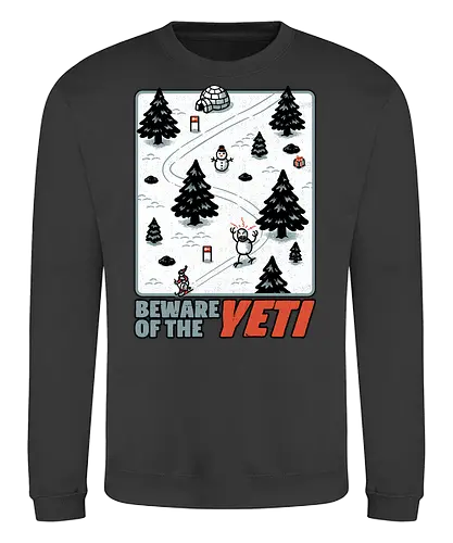 Winter Game Yeti - Winter, Game, Video Game, Games, Video Games, Classic, Classic Game, Classic Games, Yeti, Monster, Holiday, Snow, Cold, Christmas, Ski, Skiing, Mountain, Running, Run, Creature, Sasquatch, Bigfoot, Beware, Ice, Gift - Sweatshirt